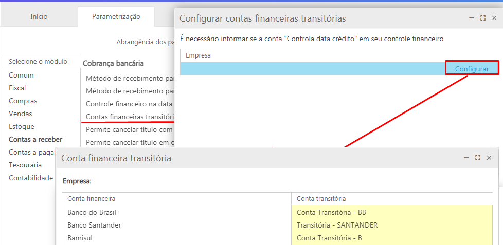 Configurar conta transitória