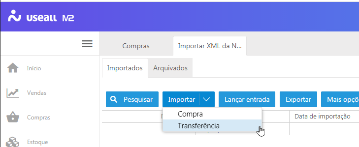 Transferência - importação XML